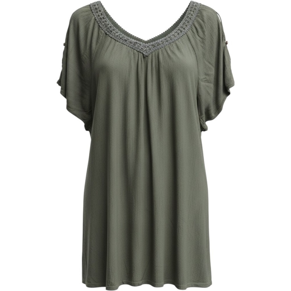Westport 1962 Olive Green Crochet Trim Boho Peasant Blouse 2X